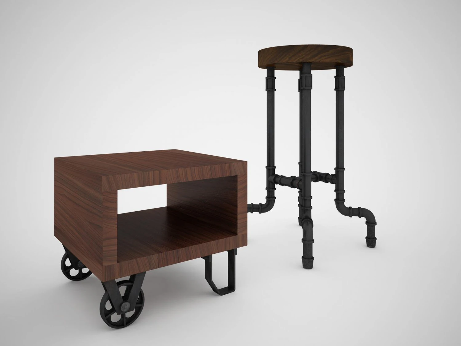 industrial steel pipe stool and sofa side-table 3D Model .c4d .max .obj .3ds .fbx .stl .blend 