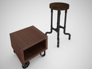 industrial steel pipe stool and sofa side-table 3D 模型