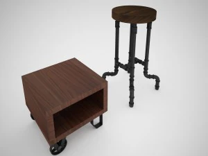 industrial steel pipe stool and sofa side-table 3D Model