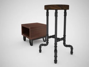 industrial steel pipe stool and sofa side-table 3D Model