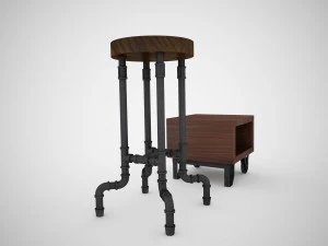 industrial steel pipe stool and sofa side-table 3D Model