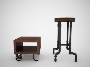 industrial steel pipe stool and sofa side-table 3D 模型