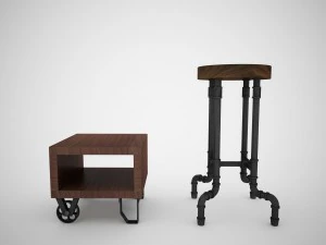 industrial steel pipe stool and sofa side-table 3D Model