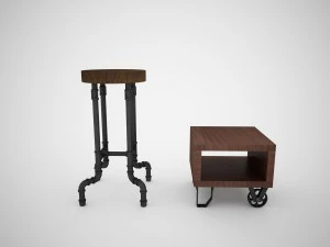 industrial steel pipe stool and sofa side-table 3D Model