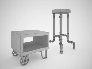 industrial steel pipe stool and sofa side-table 3D Model