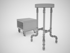 industrial steel pipe stool and sofa side-table 3D 模型