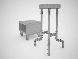 industrial steel pipe stool and sofa side-table 3D Model