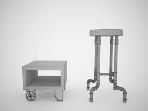 industrial steel pipe stool and sofa side-table 3D Model