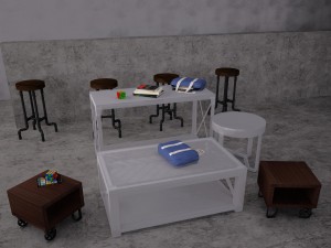 industrial steel pipe stool and sofa side-table 3D 模型