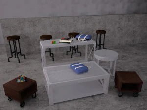 industrial steel pipe stool and sofa side-table 3D Model