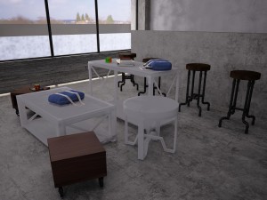 industrial steel pipe stool and sofa side-table 3D 模型