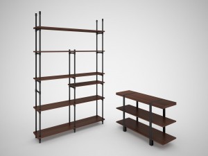 industrial steel pipe shelves and marley sofa table 3Dモデル
