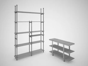 industrial steel pipe shelves and marley sofa table 3D Model