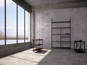 industrial steel pipe shelves and marley sofa table 3D Model