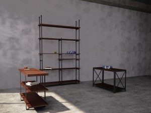 industrial steel pipe shelves and marley sofa table 3D-Modell