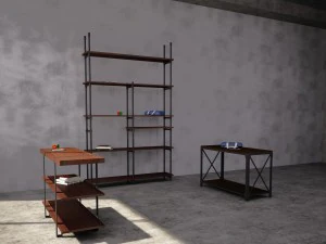 industrial steel pipe shelves and marley sofa table 3D Model