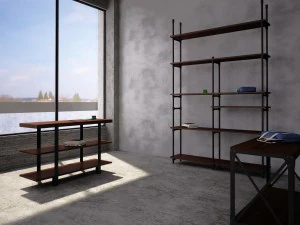 industrial steel pipe shelves and marley sofa table 3D Model