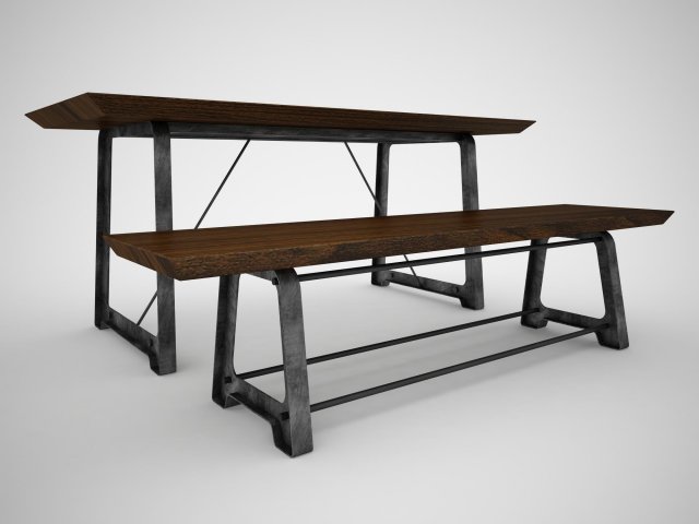 mead dining table and bench 3D 모델 .c4d .max .obj .3ds .fbx .stl .blend 