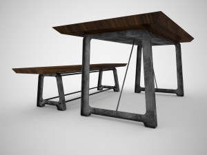 mead dining table and bench 3D 모델