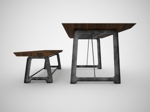 mead dining table and bench 3D 모델