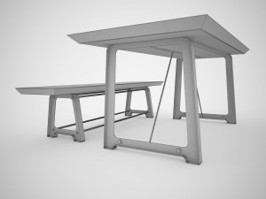 mead dining table and bench 3D 모델
