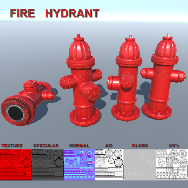 fire hydrant 3D Model .c4d .max .obj .3ds .fbx .stl .blend 
