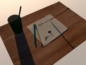 带铅笔的低聚笔 3D 模型