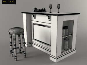kitchen island with stool chair 3D Model