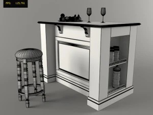 kitchen island with stool chair 3D Model