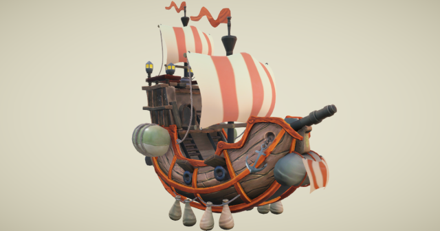 Flying ship hand-painted 3D-Modell .c4d .max .obj .3ds .fbx .stl .blend 