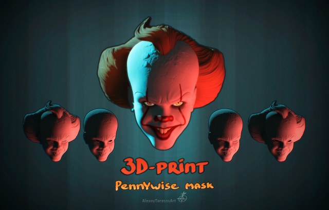 pennywise mask 3d-printable Modello di stampa 3D .c4d .max .obj .3ds .fbx .stl .blend 