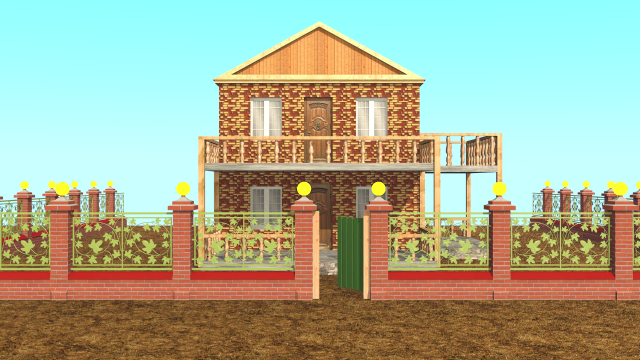 cottage with pattern elements on the fence 3D Model .c4d .max .obj .3ds .fbx .stl .blend 