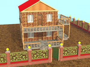 cottage with pattern elements on the fence 3D Model
