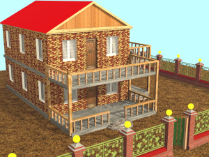 cottage with pattern elements on the fence 3D Model