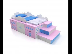 tempat tidur untuk peti harta karun gadis Model 3D