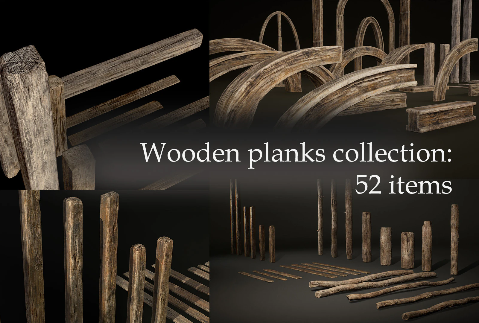 Wooden Planks constructor 52 items 3D Model .c4d .max .obj .3ds .fbx .stl .blend