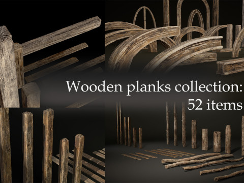 Wooden Planks constructor 52 items 3D Model