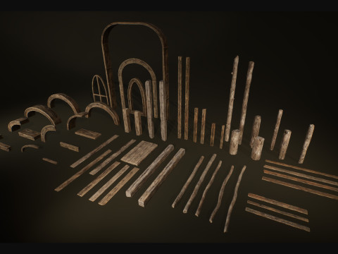 Wooden Planks constructor 52 items Model 3D