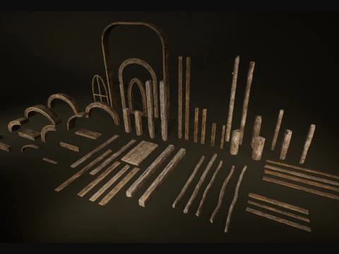 Wooden Planks constructor 52 items 3D Model