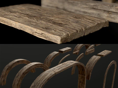 Wooden Planks constructor 52 items 3D Model