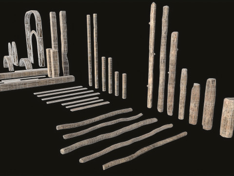 Wooden Planks constructor 52 items Model 3D