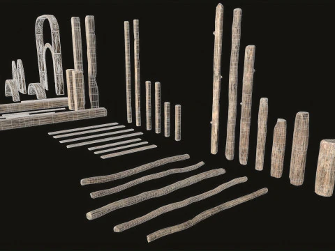 Wooden Planks constructor 52 items 3D Model