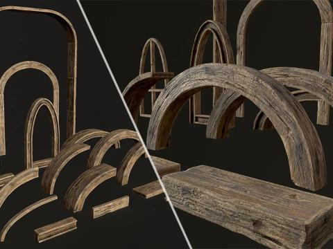 Wooden Planks constructor 52 items 3D Model