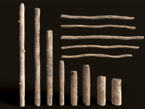 Wooden Planks constructor 52 items Model 3D