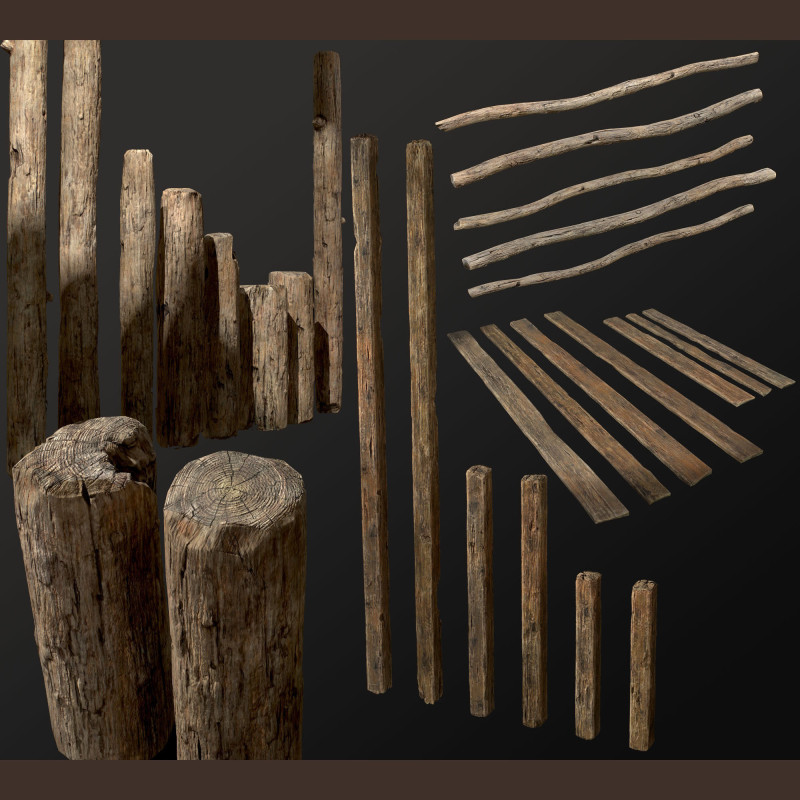 Wooden constructor planks poles beams 26 pieces 3D Model .c4d .max .obj .3ds .fbx .stl .blend