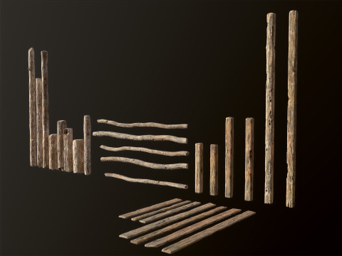 Wooden constructor planks poles beams 26 pieces 3D Model