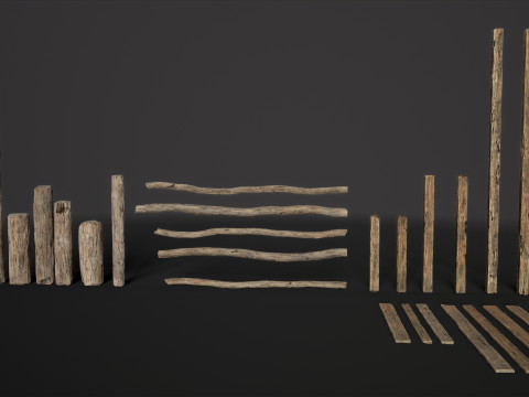 Wooden constructor planks poles beams 26 pieces 3D Model
