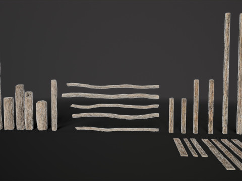 Wooden constructor planks poles beams 26 pieces 3D Model