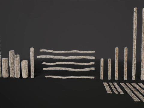 Wooden constructor planks poles beams 26 pieces 3D Model