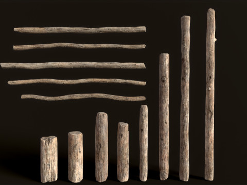 Wooden constructor planks poles beams 26 pieces 3D Model
